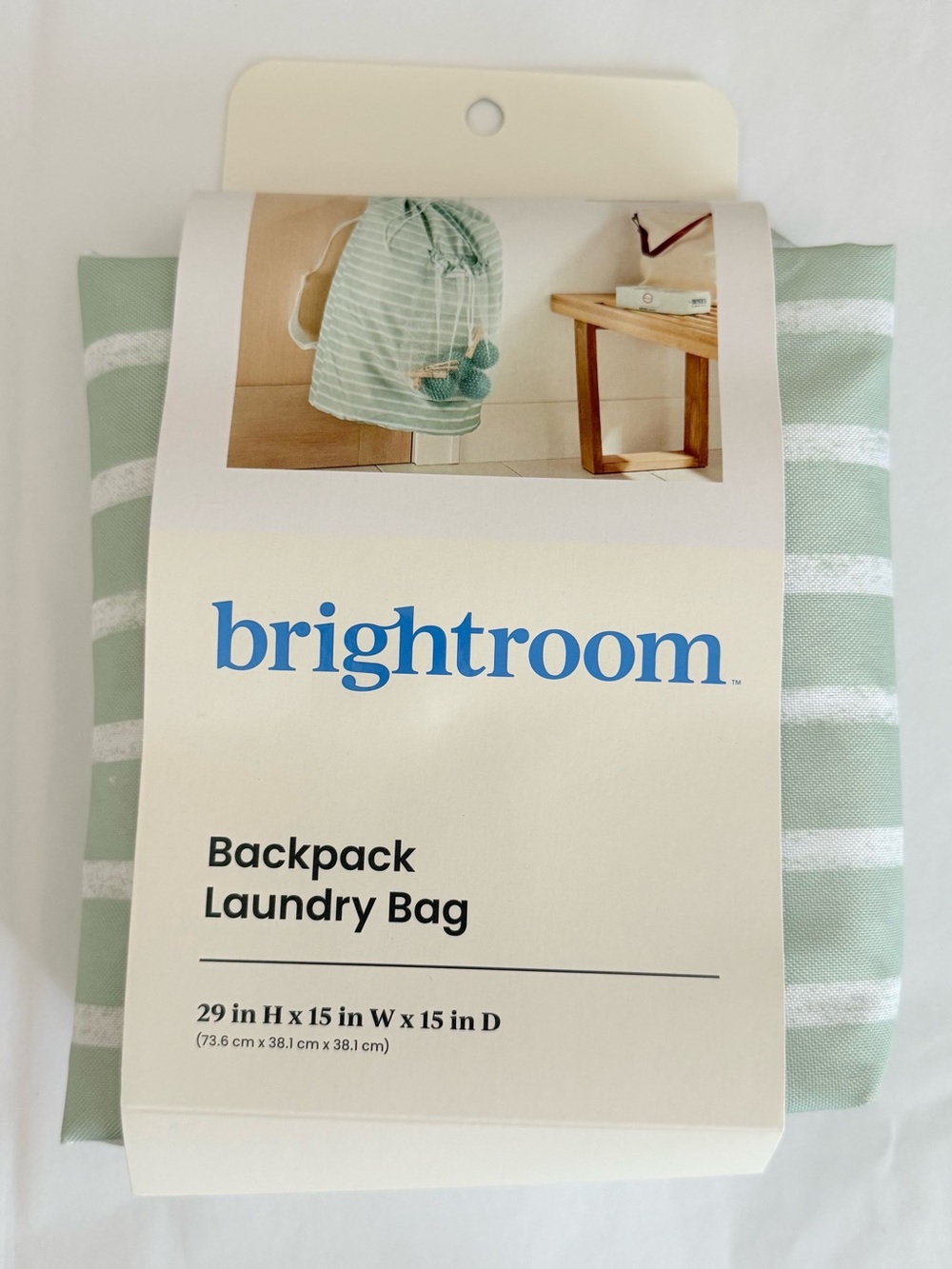 Backpack Laundry Bag Mint-Green Stripe - Picture 3 of 6